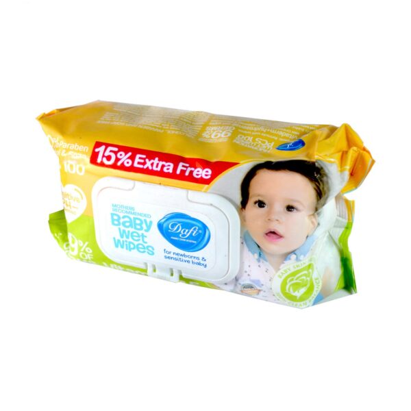 119780617-600x600 دستمال مرطوب پاک کننده کودک دافی مدل اکسترا بسته زرد 100 عددی