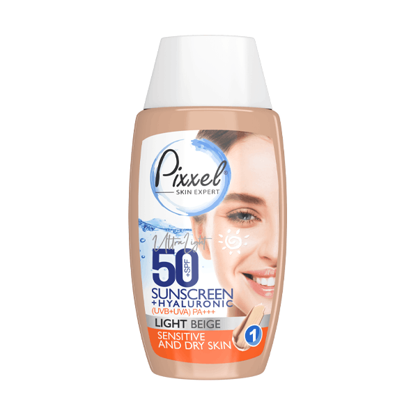 LIGHT-BIGE-ULTRA-LIGHT کرم ضدآفتاب رنگ بژ روشن مناسب پوست خشک و نرمال پیکسل