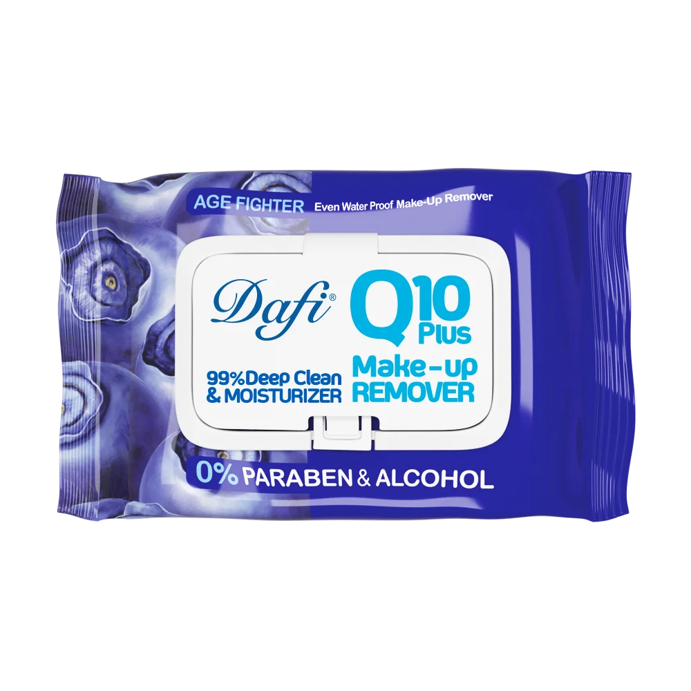 کیوتن-بلوبری دستمال مرطوب پاک کننده آرایش دافی مدل Q10 طرح میوه بلوبری بسته 50 عددی