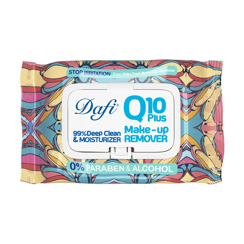 کیوتن-گلی-3 دستمال مرطوب پاک کننده آرایش دافی مدل Q10 طرح گل 2 50 عددی