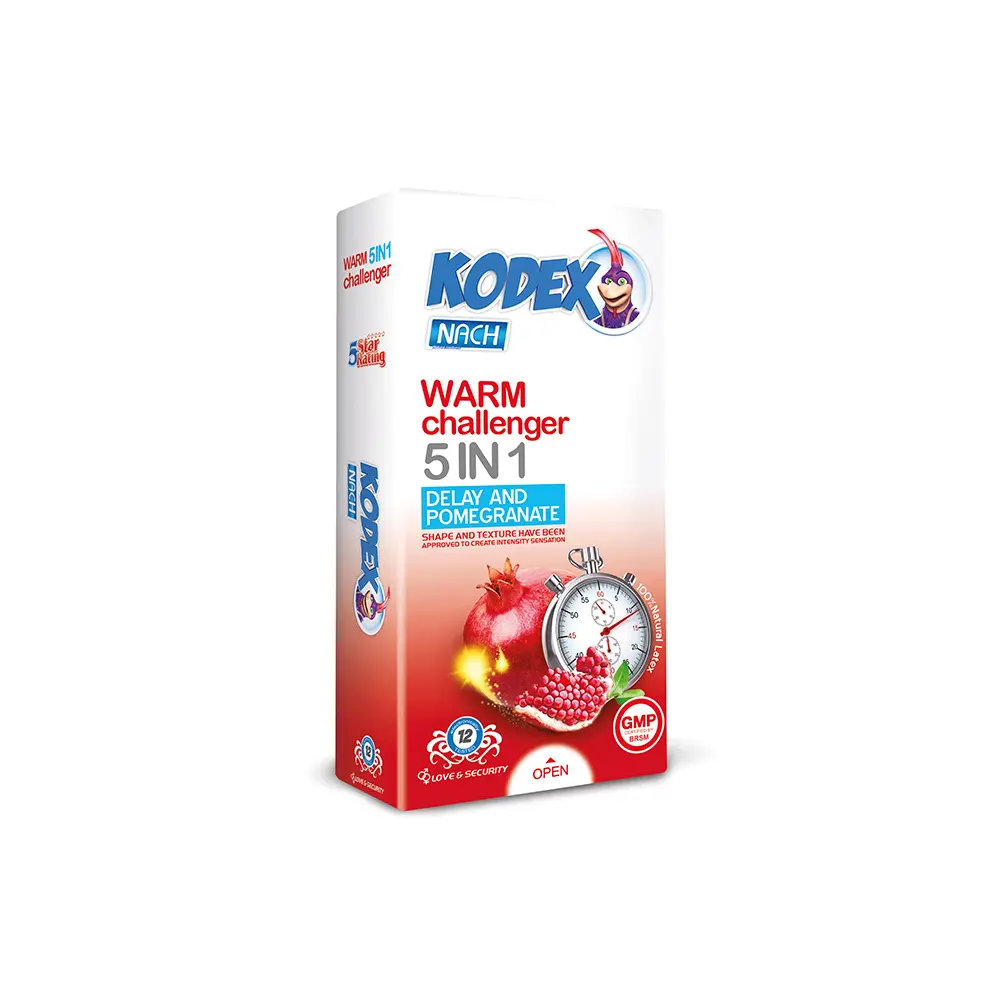 5-in-1-12 کاندوم کدکس مدل Warm Challenger 5in1 بسته 12 عددی _ ساده